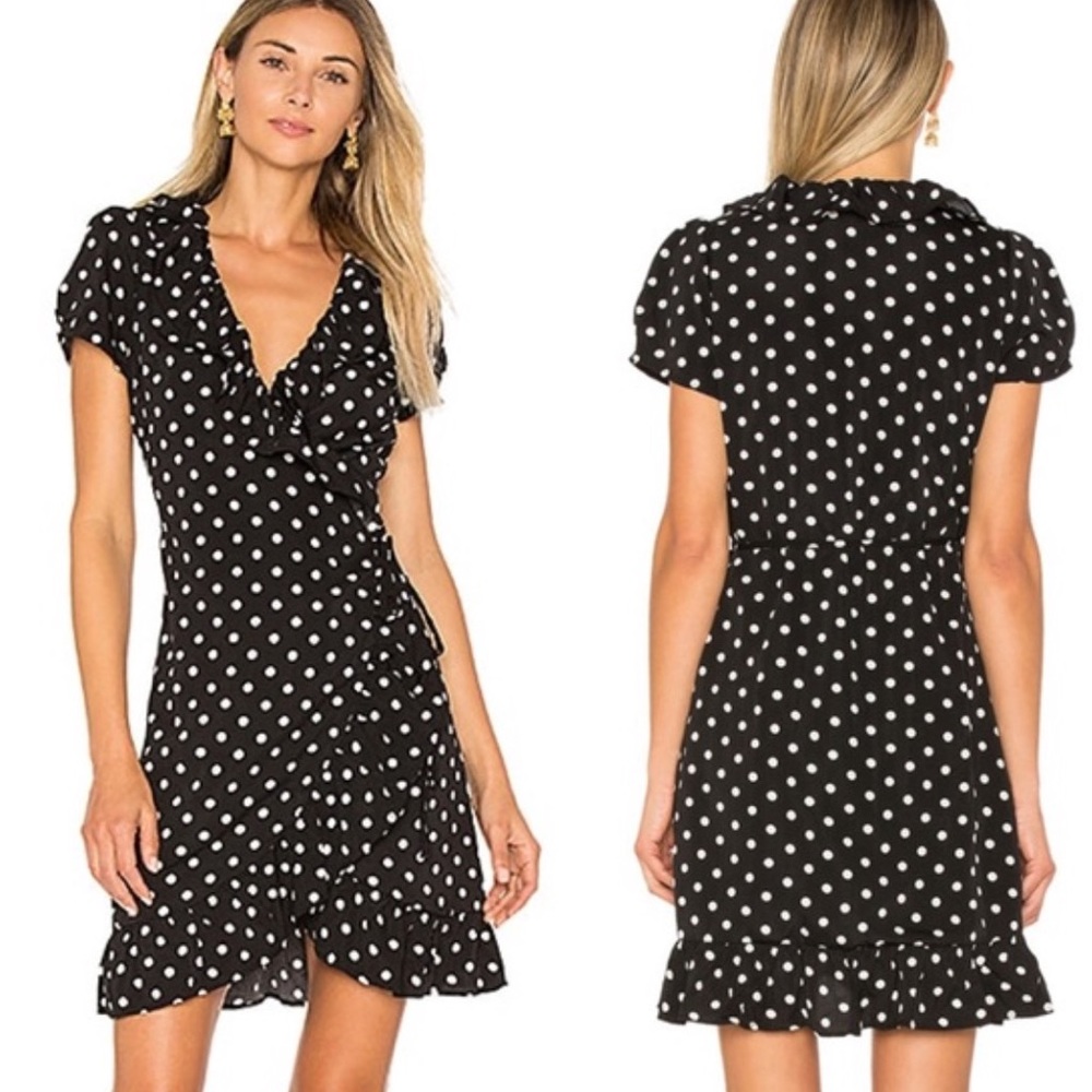 Revolve LIONESS Black & White Polka Dot Wrap Dress Size Small